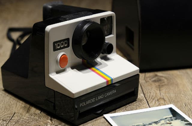 Polaroid camera sitting in an attic